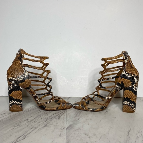 Schutz Julianna Block Heel Cage Snake Leather Sandal 7 1/2 B - Picture 5 of 14